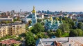 Aerial drone view of St Sophia cathedral and Kiev city skyline from above, Kyiv cityscape, Ukraine