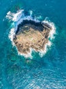 Aerial drone view of the Sugar Loaf, an isolated and remote small rock and part or the Admiralty Islands, Lord Howe