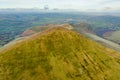 Aerial drone view of the summit on a Welsh mountain Pen-y-Fan