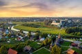 Aerial drone view of Suzdal Kremlin and cathedral of Nativity with Museum of Wooden Architecture at the Kamenka river, Russia.