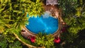 aerial drone view of a swimming pool in the jungle of Krabi Thailand Royalty Free Stock Photo