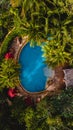 aerial drone view of a swimming pool in the jungle of Krabi Thailand Royalty Free Stock Photo
