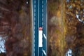 Aerial drone view on TIR truck on asphalt road