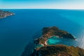 Aerial drone view to Porto Timoni paradise beach with clear teal Ionian sea water. Greece Corfu tropical island. Amazing Royalty Free Stock Photo