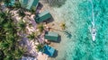 Aerial drone view of Tobacco Caye small Caribbean island in Belize Barrier Reef