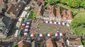 Aerial drone view of traditional cheese market in Edam, architecture and cheese market square in typical Dutch town, Netherlands Royalty Free Stock Photo