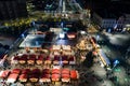 Aerial drone view on traditional Christmas market at Katowice Royalty Free Stock Photo