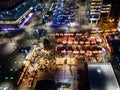 Aerial drone view on traditional Christmas market at Katowice Royalty Free Stock Photo