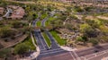 Aerial drone view of traffic on the roads near the Trilogy Golf Club