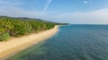 Aerial drone view of tropical beach from above, sea, sand and palm trees island beach landscape, Lanta, Thailand