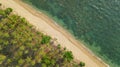 Aerial drone view of tropical beach from above, sea, sand and palm trees island beach landscape, Lanta, Thailand