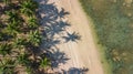 Aerial drone view of tropical beach from above, sea, sand and palm trees island beach landscape, Thailand