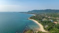 Aerial drone view of tropical beach from above, sea, sand and palm trees island beach landscape, Thailand Royalty Free Stock Photo