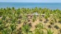 Aerial drone view of tropical beach from above, sea, sand and palm trees island beach landscape, Lanta, Thailand