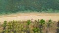 Aerial drone view of tropical beach from above, sea, sand and palm trees island beach landscape, Thailand Royalty Free Stock Photo