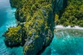 Aerial drone view of tropical island Entalula El Nido Palawan, Bacuit archipelago Philippines. Karst limestone rocky Royalty Free Stock Photo