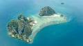Aerial drone view of tropical islands, beaches and boats in blue clear Andaman sea water from above, Krabi, Thailand Royalty Free Stock Photo