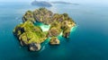 Aerial drone view of tropical Ko Phi Phi island, beaches and boats in blue clear Andaman sea water from above, Thailand Royalty Free Stock Photo