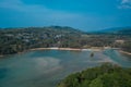 Aerial drone view of tropical Layan Beach area in Phuket