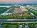 Aerial drone view of typical Dutch fields and polders Royalty Free Stock Photo
