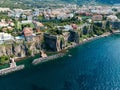 Aerial drone view of the Tyrrhenian sea coast in Sorrento, Italy Royalty Free Stock Photo