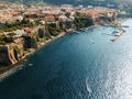 Aerial drone view of the Tyrrhenian sea coast in Sorrento, Italy Royalty Free Stock Photo