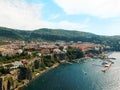 Aerial drone view of the Tyrrhenian sea coast in Sorrento, Italy Royalty Free Stock Photo