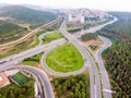 Aerial Drone View of Ugur Mumcu Aydos Forest Highway Intersection / Interchange in Istanbul / Kartal