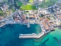 Aerial drone view of Urla district of Izmir, Turkey\'s third largest city. Iskele - Urla - Turkey Royalty Free Stock Photo