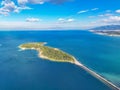 Aerial drone view of Urla district of Izmir, Turkey\'s third largest city. Iskele - Karantina island - Turkey Royalty Free Stock Photo