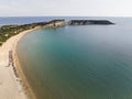 Aerial drone view of Vasilikos Gerakas beach in Zante, Zakynthos. Jason\'s bite on Zakinthos island, Greece. Gerakas Beach. Royalty Free Stock Photo