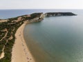 Aerial drone view of Vasilikos Gerakas beach in Zante, Zakynthos. Jason\'s bite on Zakinthos island, Greece. Gerakas Beach. Royalty Free Stock Photo