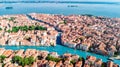 Aerial drone view of Venice city Grand Canal, island cityscape and Venetian lagoon from above, Italy