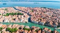 Aerial drone view of Venice city Grand Canal, island cityscape and Venetian lagoon from above, Italy Royalty Free Stock Photo