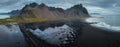 Aerial drone view of Vestrahorn at Stokksnes