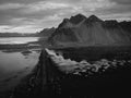 Aerial drone view of Vestrahorn mountain