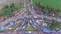 Aerial/drone view of the weekly grocery market in indonesia