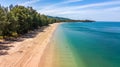 Aerial drone view of white sand tropical beach and Andaman sea from above, Koh Lanta island, Thailand Royalty Free Stock Photo