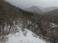 Aerial Drone view of Winter in the Blue ridge of the Appalachian Mountains near Asheville, North Carolina. Pisgah National Forest Royalty Free Stock Photo