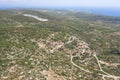 Aerial drone view of Zena Glava village near Tito's Cave on Vis Island with view of adriatic coastline Royalty Free Stock Photo