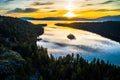 Aerial drone views high above Emerald Bay at Sunrise a once in a lifetime nature landscape Royalty Free Stock Photo