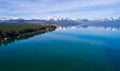 Aerial drone views of Lake Tahoe California May Spring melt and perfect weather over the huge lake Royalty Free Stock Photo