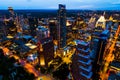 Aerial drone views of the Nightscape of Austin Texas Illuminated Cityscape at Blue Hour