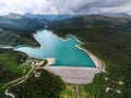 Aerial drone wide view of Bicaz lake and dam in Romania Royalty Free Stock Photo