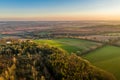 Aerial drone wood Ireland Cork County Irish forest green fields trees sunset