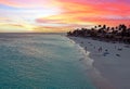 Aerial from Druif beach on Aruba island at sunset Royalty Free Stock Photo