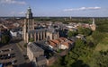 Aerial Dutch urban cityscape with church tower