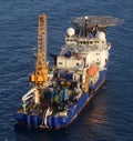 Aerial of the Emerald Sea an offshore support supply vessel in Bass Strait. Royalty Free Stock Photo