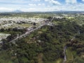 Aerial of Emilio Aguinaldo Highway and a nearby river in Dasmarinas Cavite. View of road that goes straight to Tagaytay