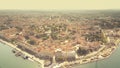 Aerial establishing shot of the ancient city of Pula, Croatia